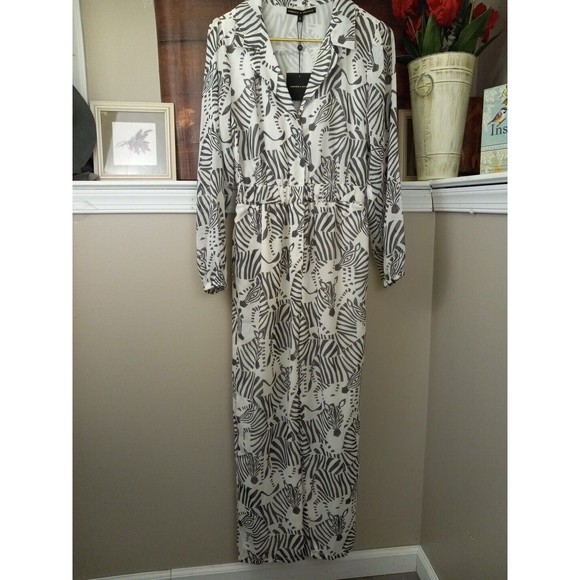 America And Beyond Womens Semi Sheer Grey/white Zebra Print Jumpsuit Small - Picture 1 of 16